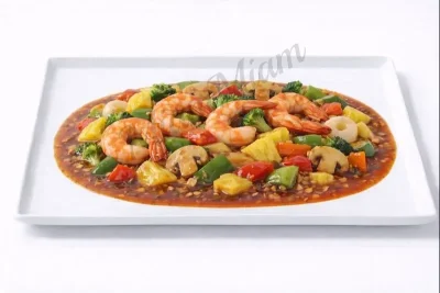 SCAMPI FLAMBÉS À LA SAUCE PIQUANTE XO