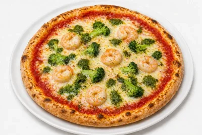 PIZZA BROCCOLI E SCAMPI